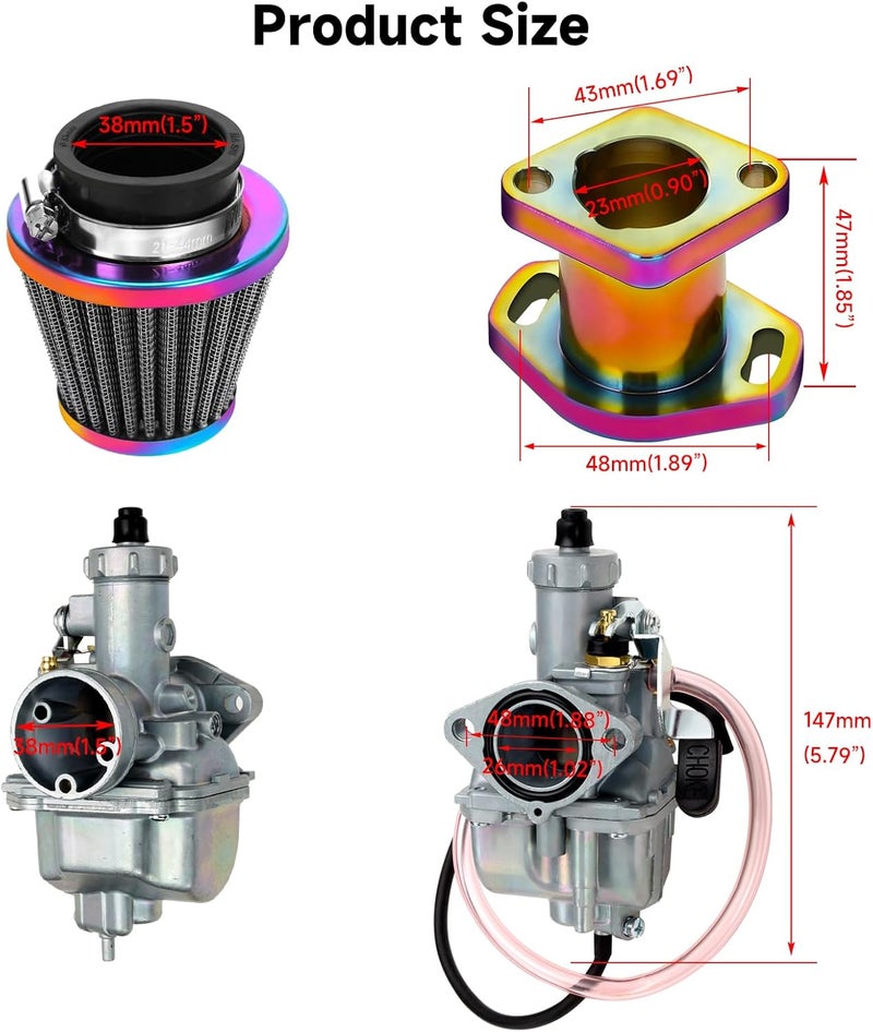FVRITO Mini Bike 212 Carburetor VM22 Carb Kit for Predator 212cc 196cc 224cc Coleman CT200U BT200X CT200U-EX RB200 KT196 Go Kart Massimo Baja Warrior Heat MB200 Performance Parts Stage 1 Kit Rainbow - Image 3