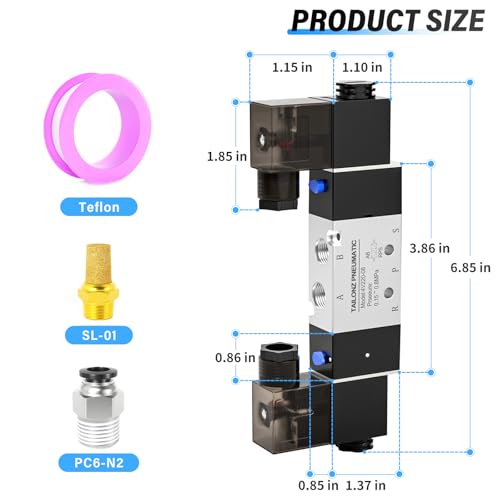 TAILONZ PNEUMATIC Solenoid Valve 4V220-08 DC24V 1/4"NPT Double Coil Pilot-Operated Electric 2 Position 5 Way Connection Type - Image 2