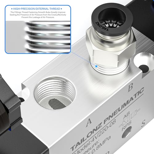 TAILONZ PNEUMATIC Solenoid Valve 4V220-08 DC24V 1/4"NPT Double Coil Pilot-Operated Electric 2 Position 5 Way Connection Type - Image 5