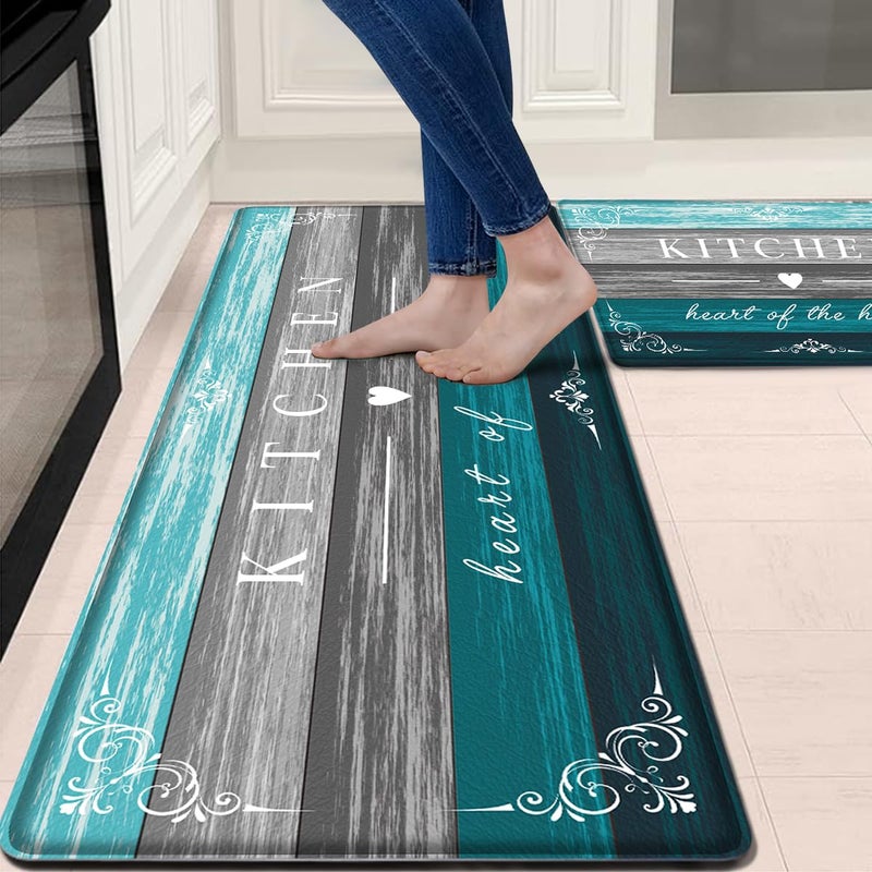 Sofort Kitchen Mat Farmhouse Cushioned Anti Fatigue Kitchen Rugs 2 Pieces Non Slip Waterproof Kitchen Mats for Floor, Rustic Wooden Comfort Standing Mats for Kitchen, Office, Sink, Laundry - Image 1