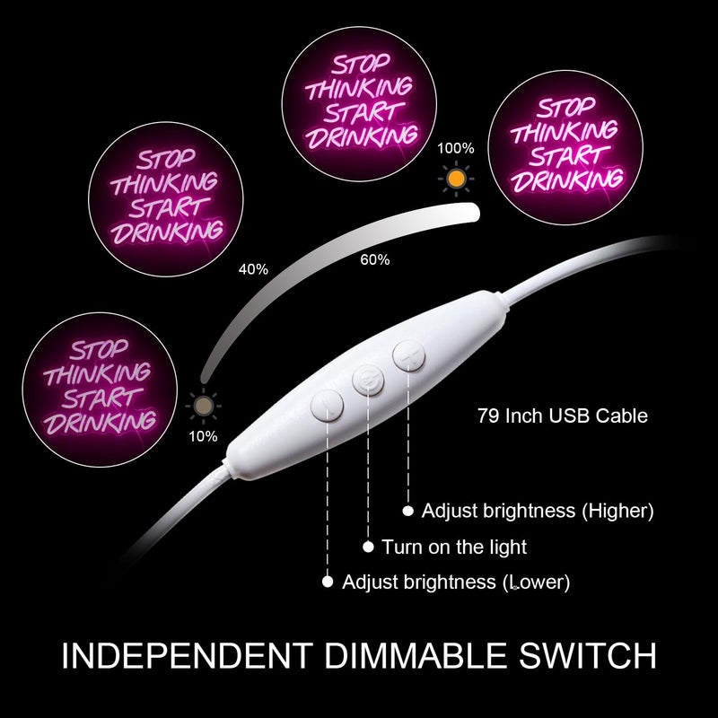 DREAMFORT علامة نيون دريمفورت توقف عن التفكير وابدأ في الشرب لافتات نيون وردية LED أضواء نيون حروف لافتات بار نيون لتزيين الجدران علامة مضيئة عبر USB نيون للمنزل بار كهف الرجل حفلة نادي مطعم - Image 3