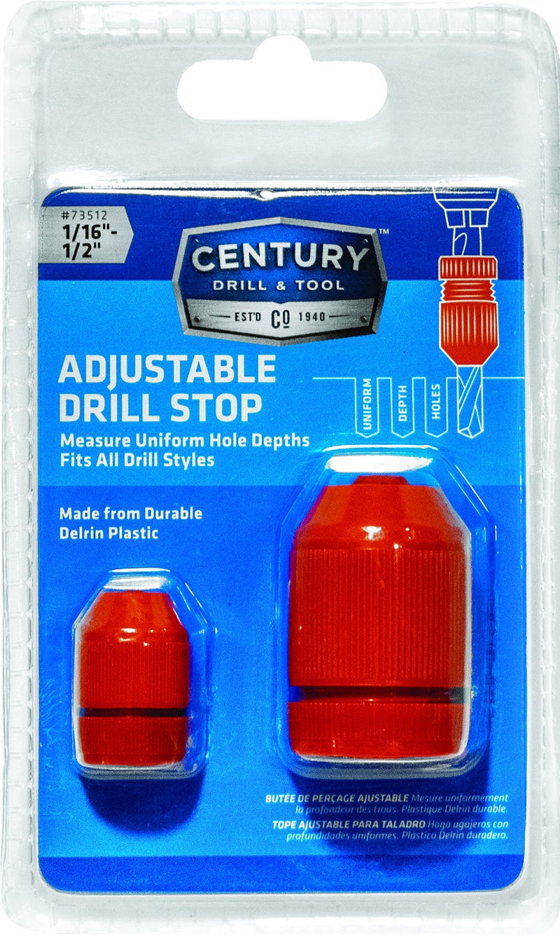 Century Drill Tool 73512 Adjustable Drill Stop Set 2Pack Fits 116 to 12 Drill Bits Quick Depth Control for Fast Accurate Drilling