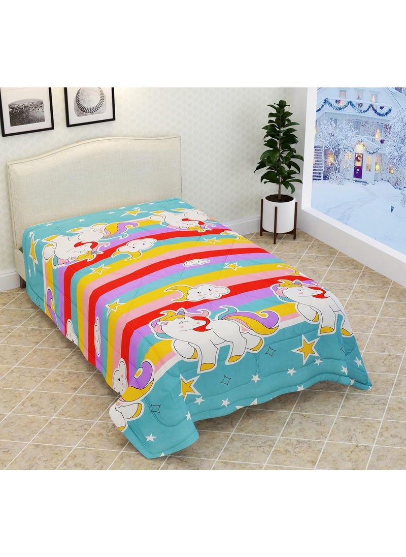 KitchDeco Kitch Deco Glace Cotton Single Bed Reversible Babies Kids ComforterDoharQuilt 200 GSM 60x90 Inches Star Moon Unicorn 