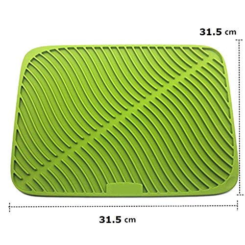 Inditradition Kitchen Sink Silicon Draining Mat | Utensils Drying Mat with Deep Grooves, Green (31.5 x 31.5 cm) - Image 4