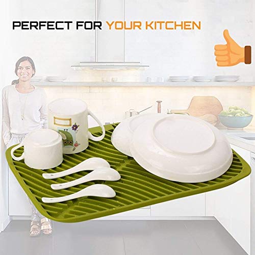 Inditradition Kitchen Sink Silicon Draining Mat | Utensils Drying Mat with Deep Grooves, Green (31.5 x 31.5 cm) - Image 2