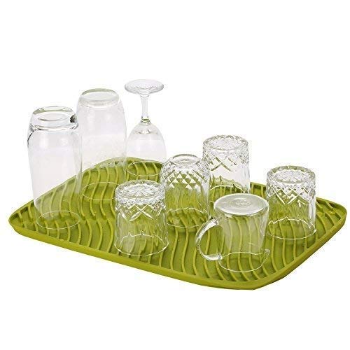 Inditradition Kitchen Sink Silicon Draining Mat | Utensils Drying Mat with Deep Grooves, Green (31.5 x 31.5 cm) - Image 1