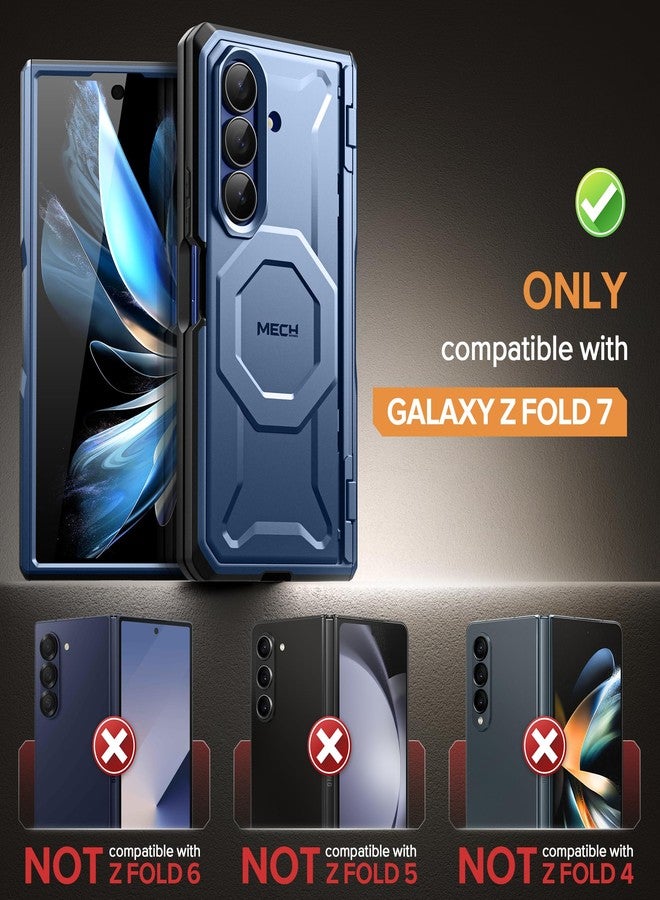 Tongate Samsung Galaxy Z Fold 7 Case with Privacy Screen Protector, Built-in Stand, Belt Clip and Hinge Cover - Blue - Image 2