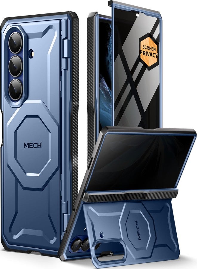 Tongate Samsung Galaxy Z Fold 7 Case with Privacy Screen Protector, Built-in Stand, Belt Clip and Hinge Cover - Blue - Image 1