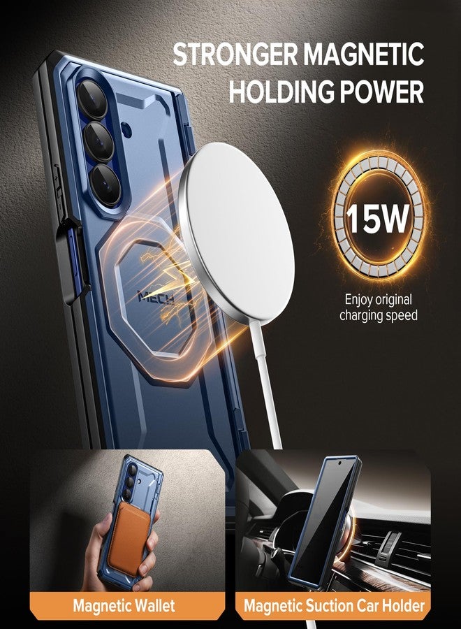Tongate Samsung Galaxy Z Fold 7 Case with Privacy Screen Protector, Built-in Stand, Belt Clip and Hinge Cover - Blue - Image 4