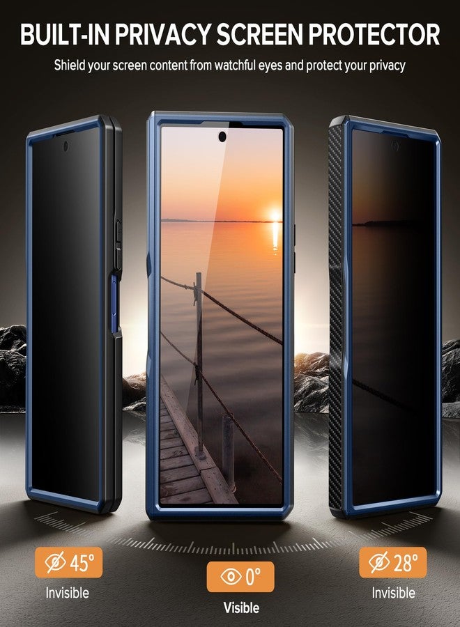 Tongate Samsung Galaxy Z Fold 7 Case with Privacy Screen Protector, Built-in Stand, Belt Clip and Hinge Cover - Blue - Image 3