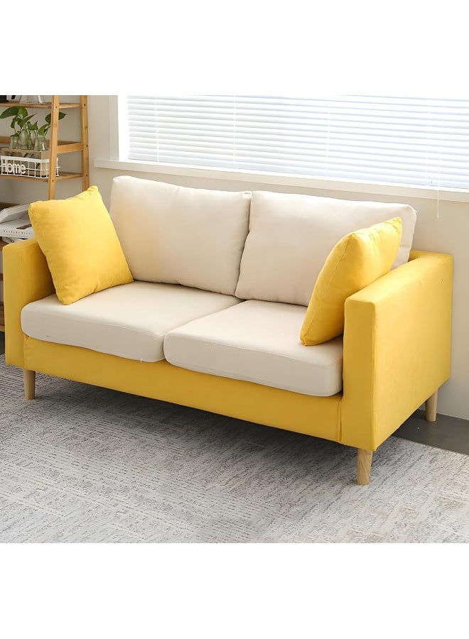 Comfynest Comfynest Contemporary 2-Seater Sofa with Square Arm and Bolster Pillows - Yellow/Beige 