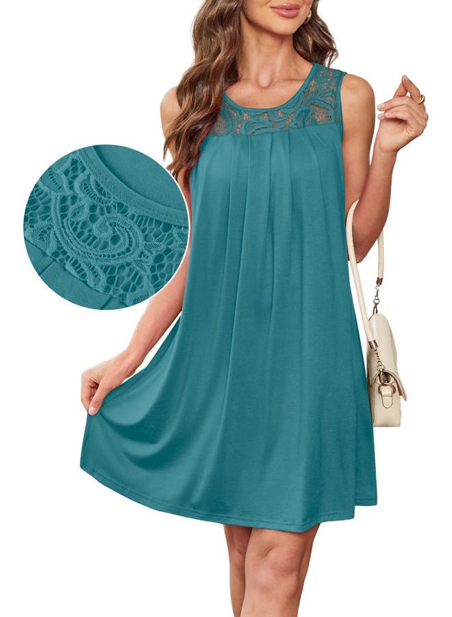 BKRIVE Summer Dresses for Women Sleeveless Lace Crewneck Sundress (S-3XL), Teal, L - Image 3