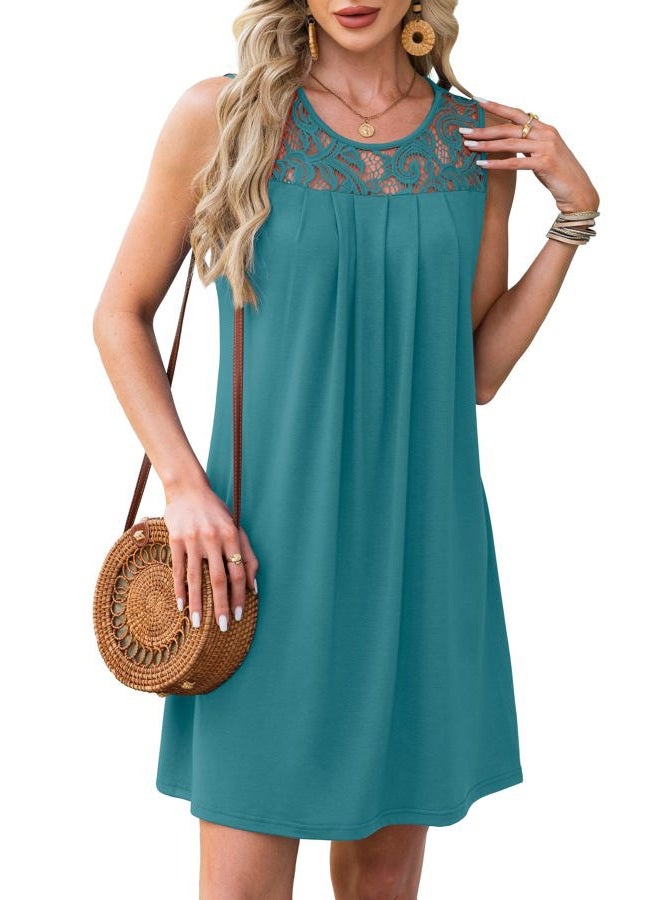 BKRIVE Summer Dresses for Women Sleeveless Lace Crewneck Sundress (S-3XL), Teal, L - Image 4