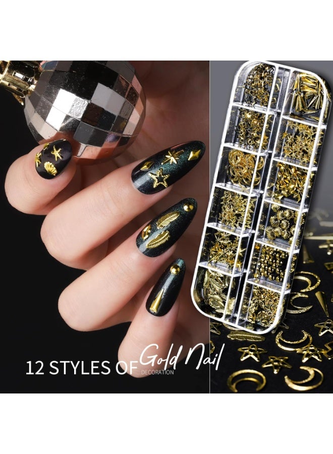 general Teenitor Nail Charms Nail Gems with 15 Sheets Gold Nail Stickers, 6 Boxes of Rhinestones for Nails Art Tools, 3D Nail Decals Pearls for Nails - Image 2