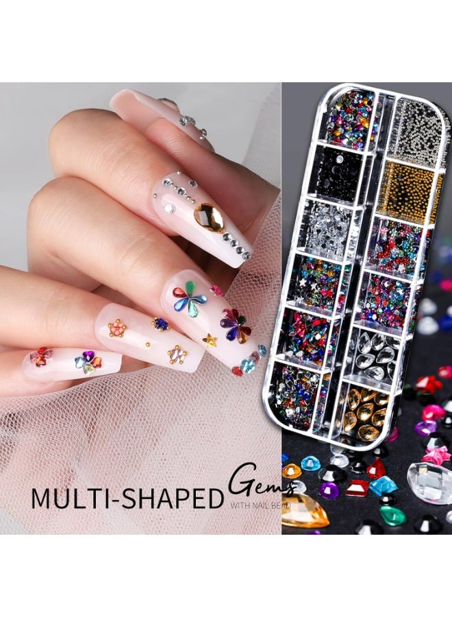 general Teenitor Nail Charms Nail Gems with 15 Sheets Gold Nail Stickers, 6 Boxes of Rhinestones for Nails Art Tools, 3D Nail Decals Pearls for Nails - Image 4