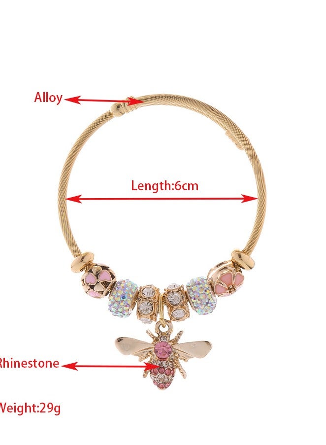 Pink bead bracelet, exquisite bee pendant, stainless steel adjustable opening bracelet - Image 3