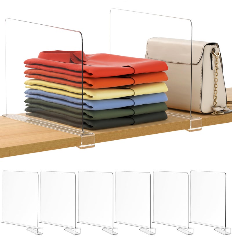 Famyards 6 Pack 12 Inches [Extra Tall Version] Clear Shelf Dividers For Organization Acrylic Closet Shelf Vertical Shelves Organizer For Bedroom Office And Kitchen - Image 1