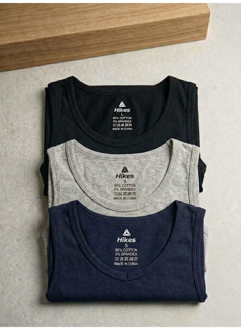 Hikes Premium Essential Multi-Color Vest 3-Pack Blue, Black & Heather Grey Ultra Soft Cotton Blend - Image 2