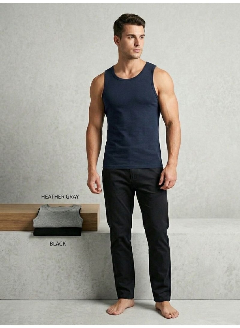 Hikes Premium Essential Multi-Color Vest 3-Pack Blue, Black & Heather Grey Ultra Soft Cotton Blend - Image 1