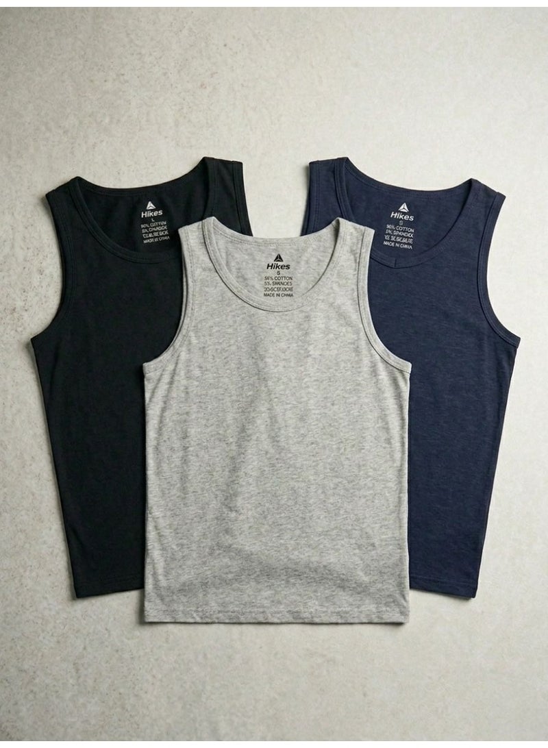 Hikes Premium Essential Multi-Color Vest 3-Pack Blue, Black & Heather Grey Ultra Soft Cotton Blend - Image 3