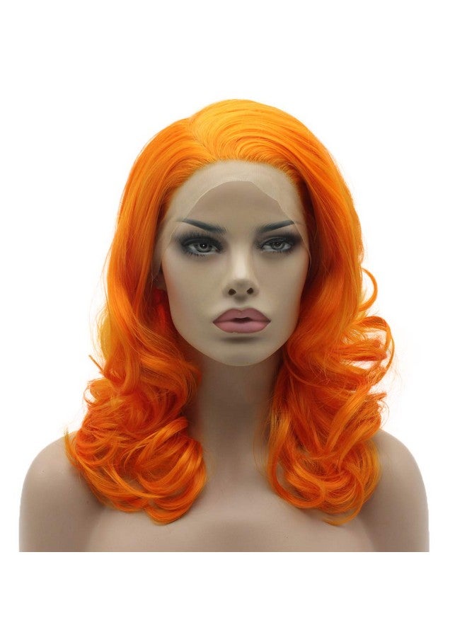 Lushy Medium Length Wavy Orange Half Hand Tied Heat Friendly Synthetic Lace Front Wig - Image 1