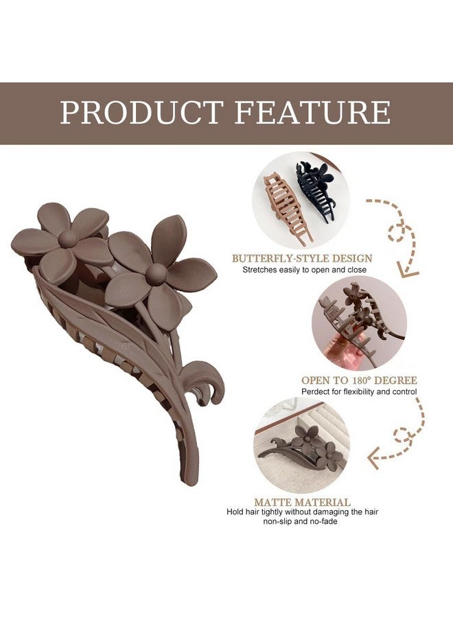BIG BOX 2 PCS Flower Hair Claw Clips for Thick or Thin Hair Dark Coffee Color Hair Clips Matte Strong Hold Jaw Clips Hawaiian Plumeria Hair Accessories Large Cute Hair Grip Clips for Women Hair Styling Decoration - Image 3