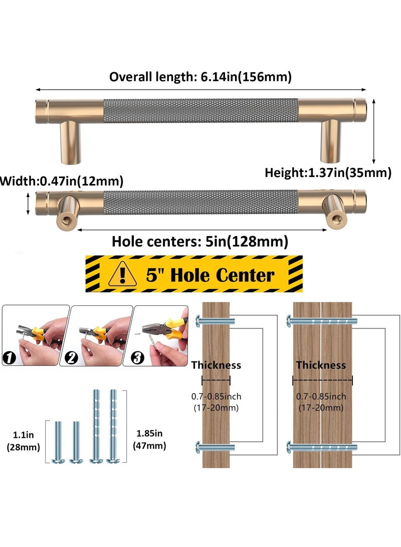 SYOSI 2 Pack Cabinet Handles, Aluminum Round Door Handles, Drawer Handles Gold Cabinet Handles for Kitchen, Bedroom Closets, with Diamond Pattern (5" Hole Centers) - Image 4
