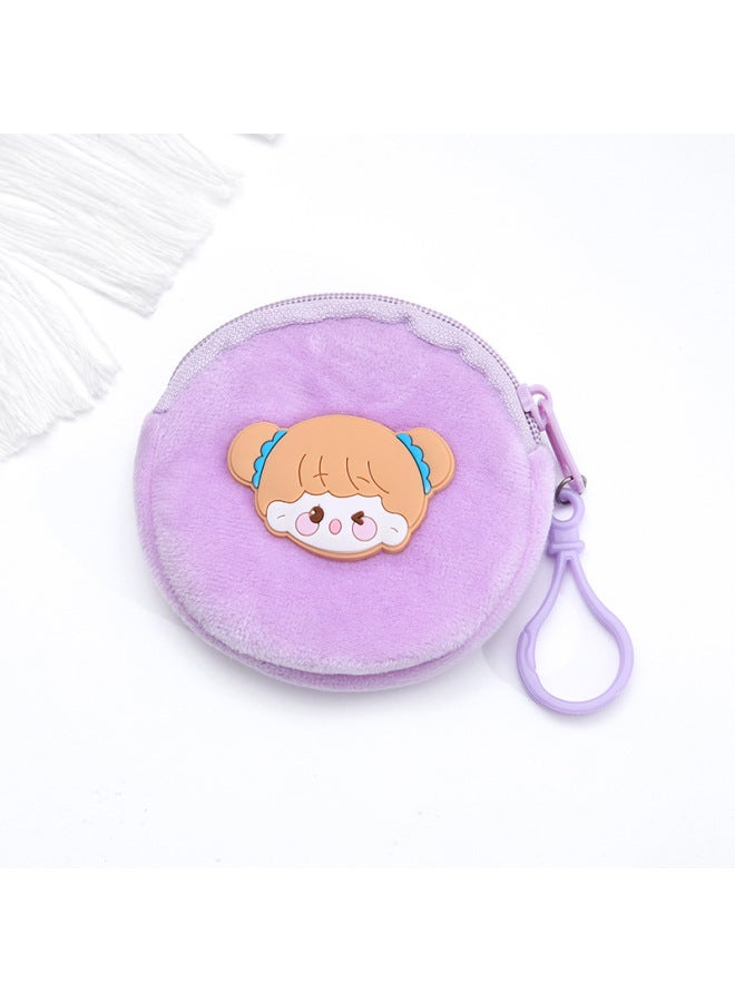Cute Cartoon Plush Coin Purse Children's Zipper Hardware Coin Bag Portable Mini Earphone Case Wholesale-Color:Meatball Head Girl - Image 1