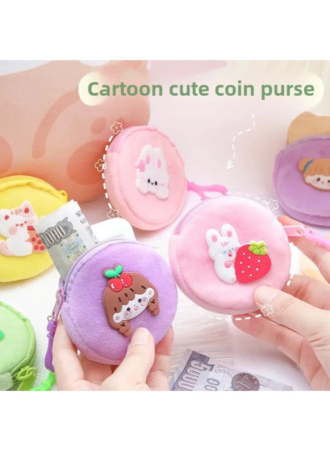 Cute Cartoon Plush Coin Purse Children's Zipper Hardware Coin Bag Portable Mini Earphone Case Wholesale-Color:Meatball Head Girl - Image 2