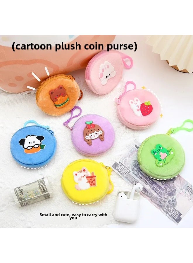Cute Cartoon Plush Coin Purse Children's Zipper Hardware Coin Bag Portable Mini Earphone Case Wholesale-Color:Meatball Head Girl - Image 3