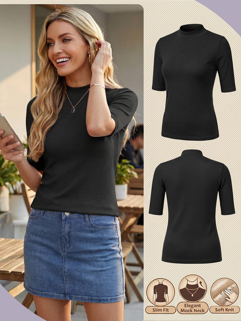 PrinStory Womens Tops Black Summer Short Sleeve Shirts Business Dressy Casual Pullover Tops for Women 2025 Trendy US L - Image 2