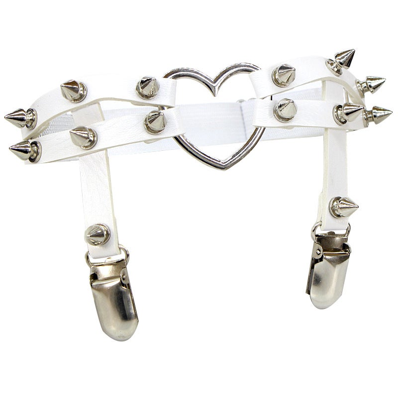 Punky Heart Leather Garter Belts Sky Blue  - Image 3