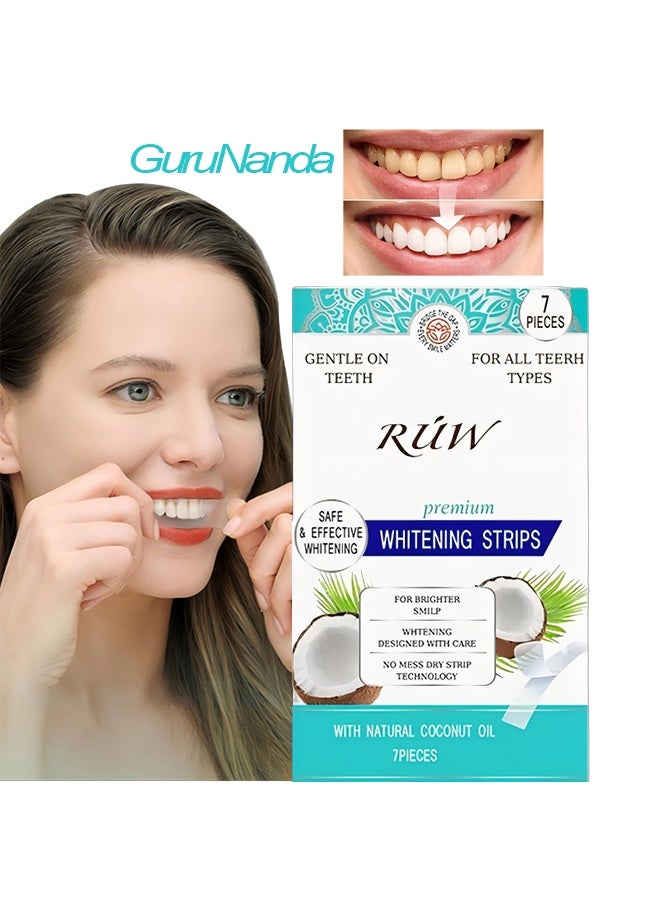 GuruNanda Whitening Strips for Sensitive Teeth – with Natural Coconut Oil & Enamel-Safe Formula,7 Strips - Image 1