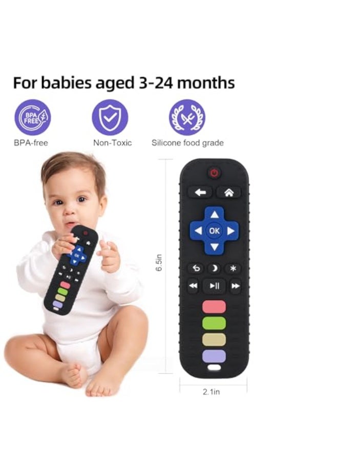 Baby Teether Toy Chew Toys for Babies 3-24 Months TV Remote Control Shape Teething Relief for Infants (Black) - Image 2