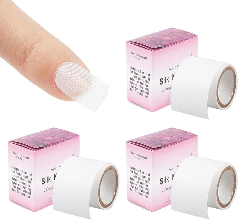 NICENEEDED 3 Rolls Self Adhesive Silk Nail Wrap Set, Easy Trimerable Nail Tips Repair Bandage Tape, Nail Art Extension Fiberglass Stickers Nail Protector Tools for Nail Design