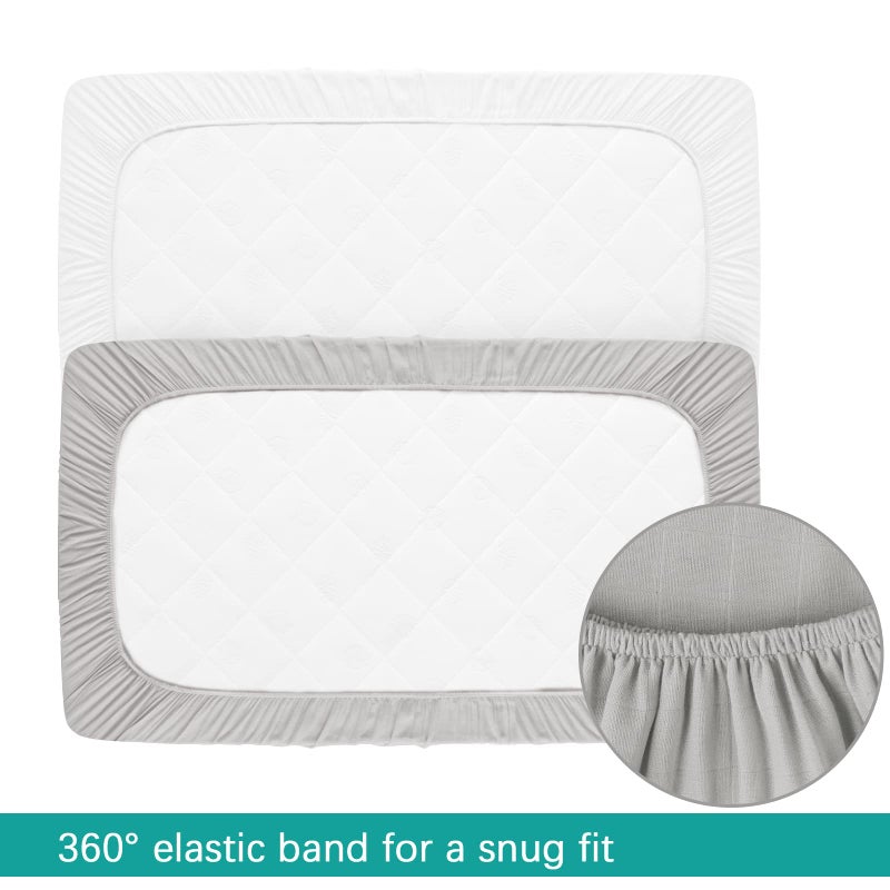 Biloban Muslin Crib Sheets for Boys and Girls 2 Pack, Ultra Soft Muslin Fitted Baby Crib Sheet for Standard Crib Mattress & Toddler Bed Mattress, Grey & White - Image 5