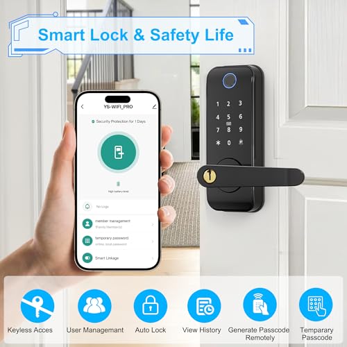 Linkthai Keyless Entry Fingerprint Smart Door Lock with Handle,Digital Electronic Lock with Touchscreen Keypad,Electric Door Knob for Exterior Interior Entry/Bedroom Front Doors,Built-in WiFi - Image 2