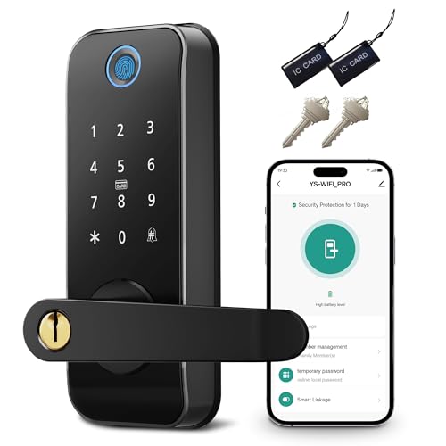 Linkthai Keyless Entry Fingerprint Smart Door Lock with Handle,Digital Electronic Lock with Touchscreen Keypad,Electric Door Knob for Exterior Interior Entry/Bedroom Front Doors,Built-in WiFi - Image 1