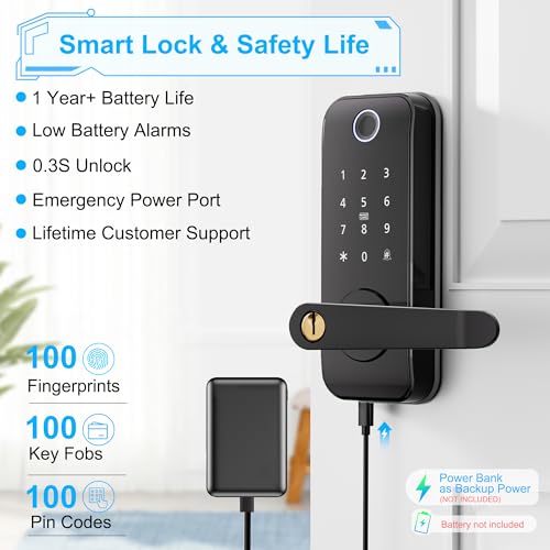 Linkthai Keyless Entry Fingerprint Smart Door Lock with Handle,Digital Electronic Lock with Touchscreen Keypad,Electric Door Knob for Exterior Interior Entry/Bedroom Front Doors,Built-in WiFi - Image 5