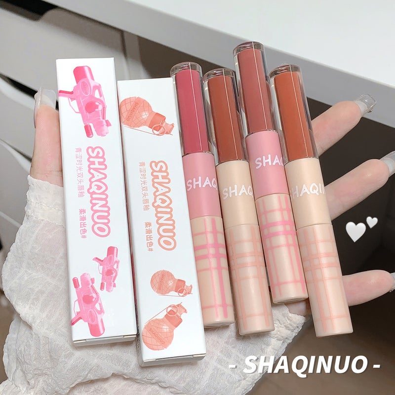 Shaqinuo Green Time Double Lip Glaze Mirror Water Gloss Lip Gloss Matte Velvet Lipstick Domestic Beauty Makeup - Image 5