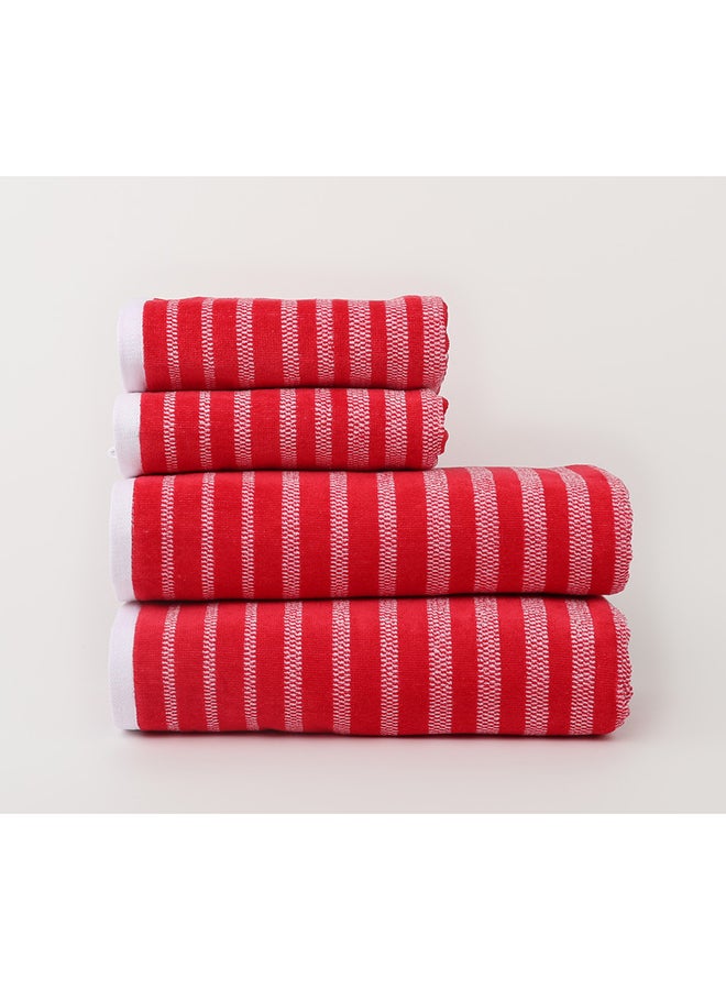 وايت روز طقم مناشف حمام من 4 قطع - OASIS - 450 جرام لكل متر مربع - 100% قطن مخملي - 2 حمام 70×140 سم و2 يد 50×90 سم - متعدد الألوان - تصميم مخطط عصري - لمسة فاخرة - امتصاص فائق - Image 3