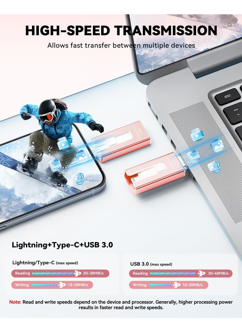 X-level 64GB Usb Flash Drives 4IN 1 Data Storage for iPhone iPad Photo Stick, Easily Back Up and Save Files Light Pink  - Image 3