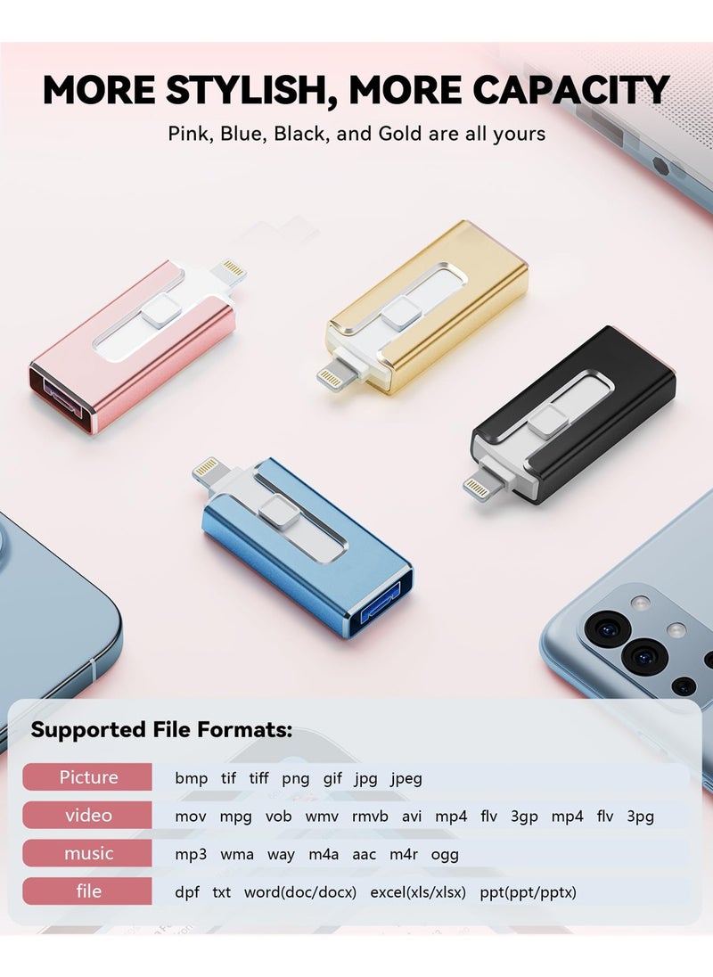 X-level 64GB Usb Flash Drives 4IN 1 Data Storage for iPhone iPad Photo Stick, Easily Back Up and Save Files Light Pink  - Image 5