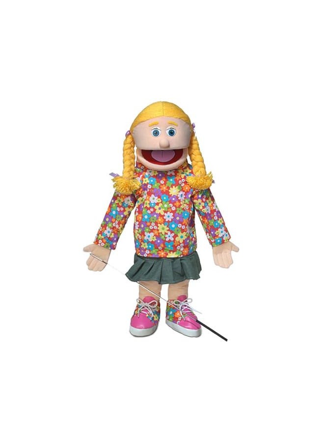 Silly Puppets دمية سيندي 25"، فتاة الخوخ، كاملة الجسم، بأسلوب المهرج - Image 1