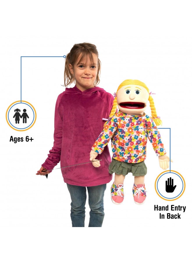 Silly Puppets دمية سيندي 25"، فتاة الخوخ، كاملة الجسم، بأسلوب المهرج - Image 3