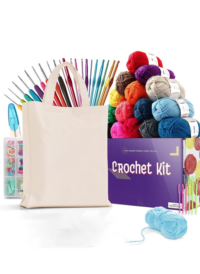 73 Piece Crochet Kit with Crochet Hooks Yarn Set, Premium Bundle Includes Yarn Balls Needles Accessories Kit Canvas Tote Bag and Lot More Starter Pack for Kids Adults Beginner Professionals  - Image 3