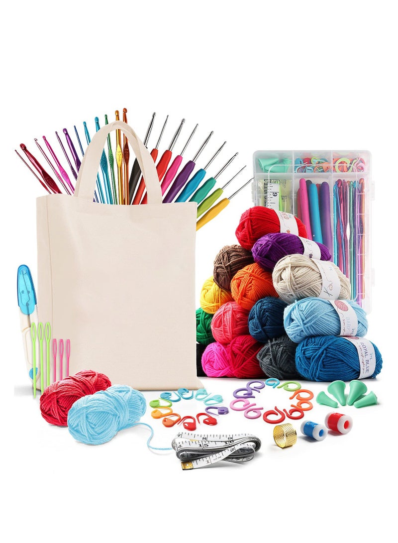 73 Piece Crochet Kit with Crochet Hooks Yarn Set, Premium Bundle Includes Yarn Balls Needles Accessories Kit Canvas Tote Bag and Lot More Starter Pack for Kids Adults Beginner Professionals  - Image 1
