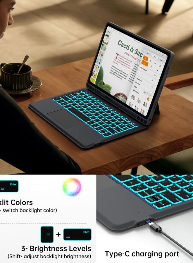 SNOODU Keyboard Case for Samsung Galaxy Tab A11+/A9+ Plus 11": 7 Colors Backlit Trackpad Keyboard for Samsung Tab A9+ A11+ Plus 5G | Smart Touch Wireless Magnetic Detachable Key Board Cover with Pen Holder - Image 3