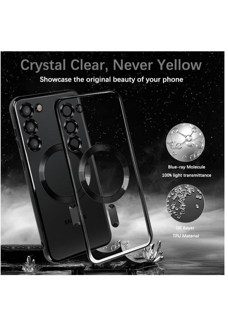 Magnetic Clear Case for Samsung Galaxy S23 Plus with Camera Lens Protector Magsafe Compatible Electroplated Soft TPU Shockproof Anti-Scratch Phone Case