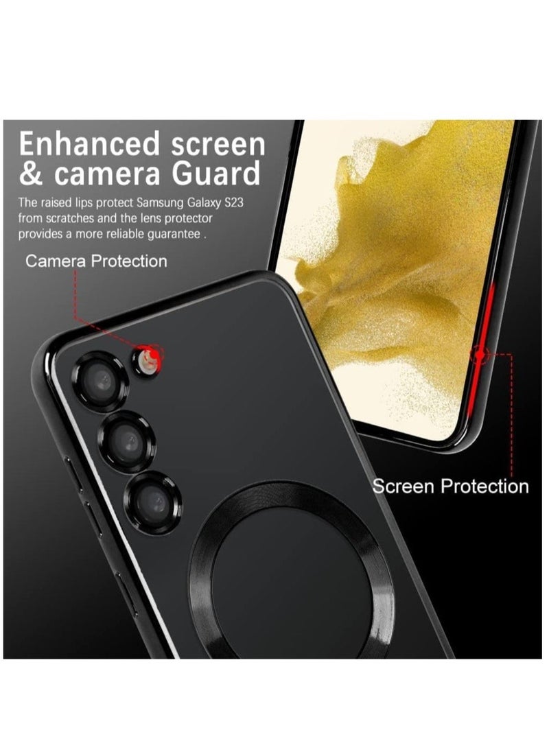 Magnetic Clear Case for Samsung Galaxy S23 Plus with Camera Lens Protector Magsafe Compatible Electroplated Soft TPU Shockproof Anti-Scratch Phone Case